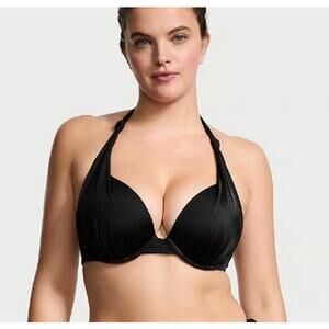 Victoria's Secret Swim Knotted Sexy Tee Push-Up Bikini halter Top 32D black NWT